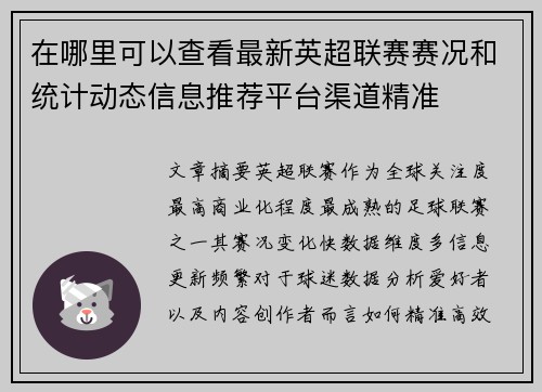 在哪里可以查看最新英超联赛赛况和统计动态信息推荐平台渠道精准